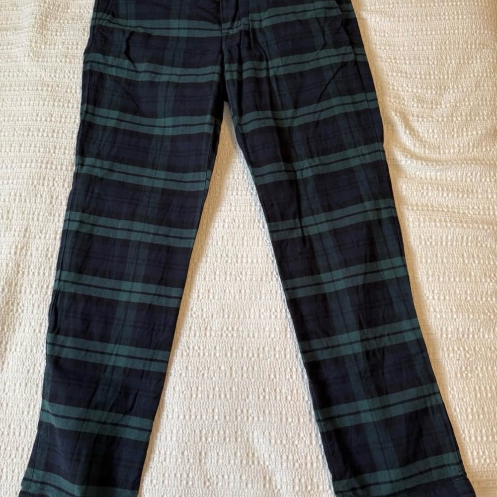 Men's Polo Plaid Pants - Navy and Green